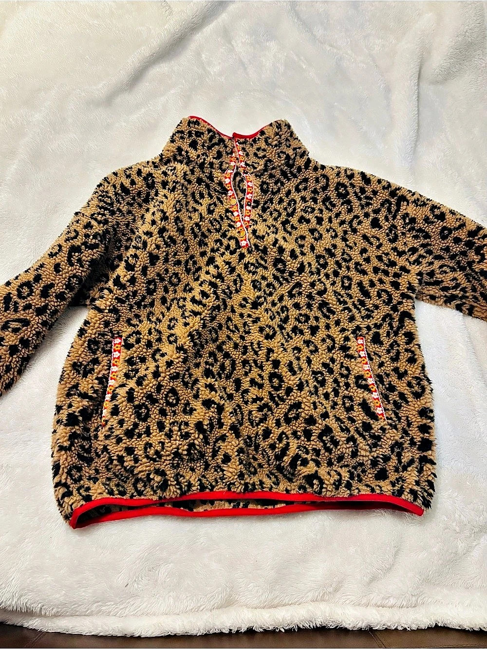 Jodifl Leopard Print Teddy Jacket Brown & Black Medium